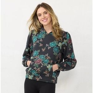 LC Lauren Conrad Pleated French Terry Floral Hoodie